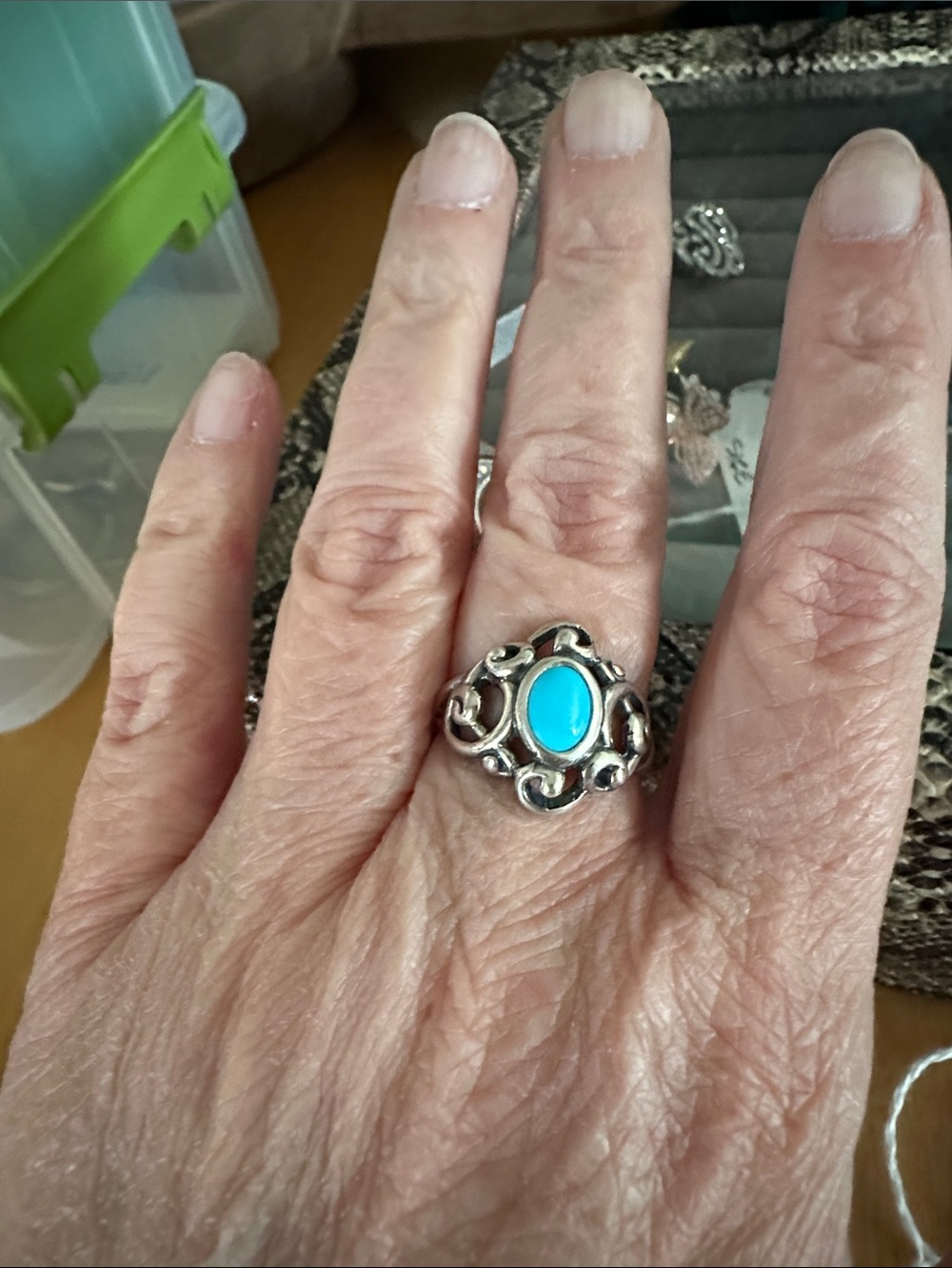Carolyn Pollack Sterling Silver Sleeping Beauty Turquoise Scroll Ring Size 9